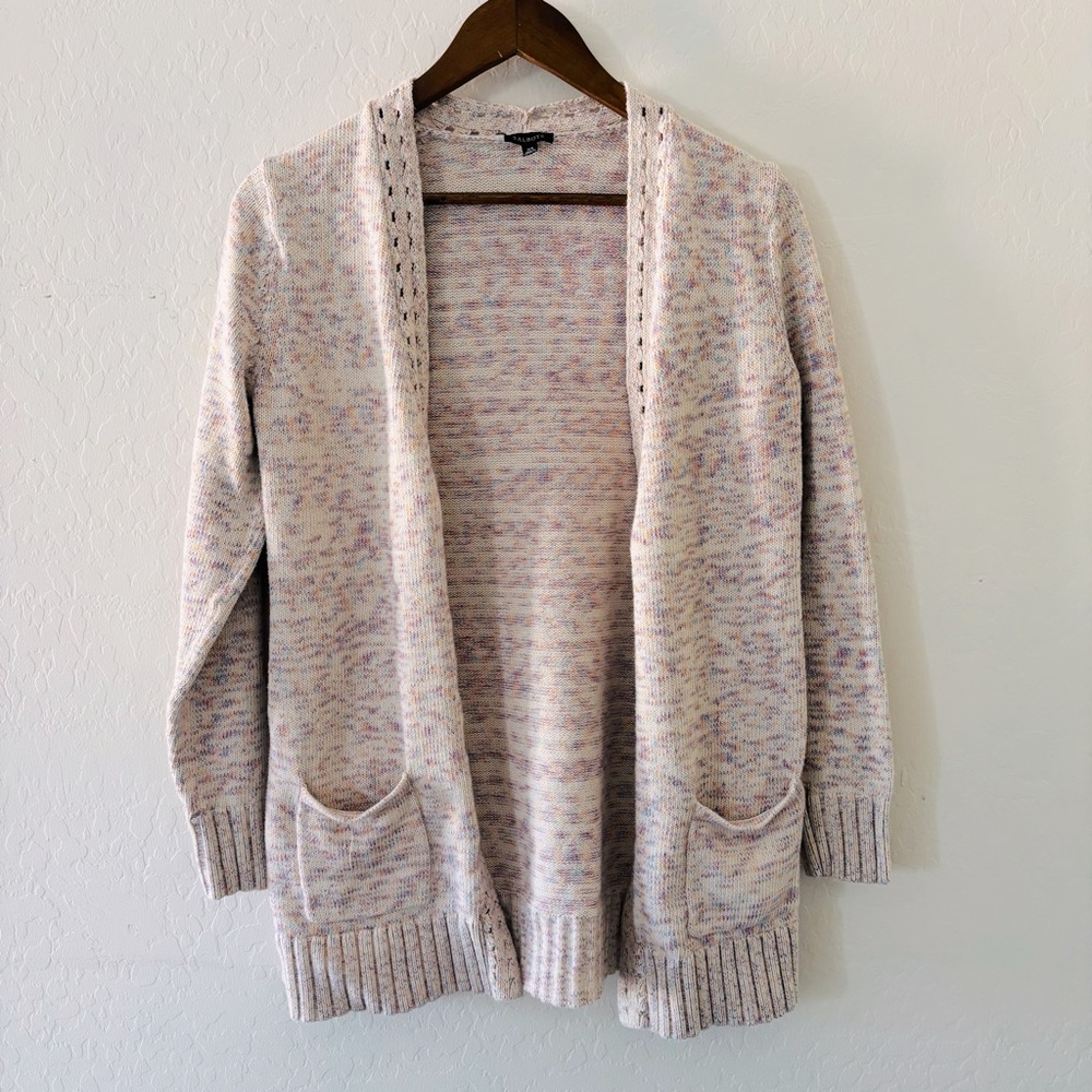 Talbots Cream Rainbow Multicolor Open-Front Cardigan XS Deep Pockets Long Sleeve